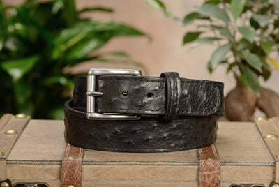 Black South African Ostrich Skin Max Thickness Gun Belt - Bullhide Belts