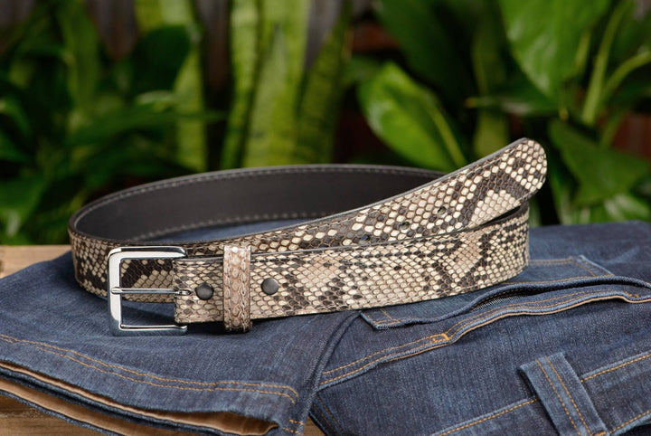 Men's Python Snakeskin Leather Belt –