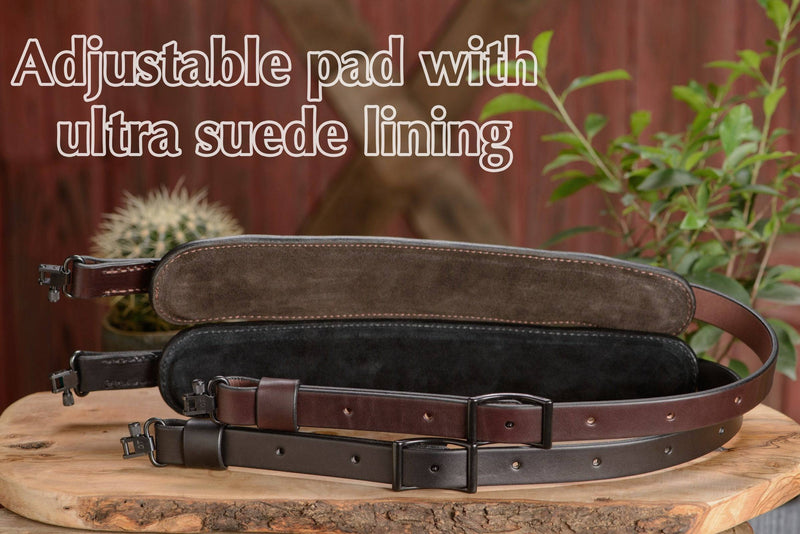 Brown English Bridle Leather Adjustable Padded Two Point Rifle Sling - Bullhide Belts