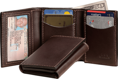 Black Premium Leather Trifold Wallet with ID Window