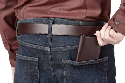 Brown Premium Leather Trifold Wallet With ID Window - Bullhide Belts